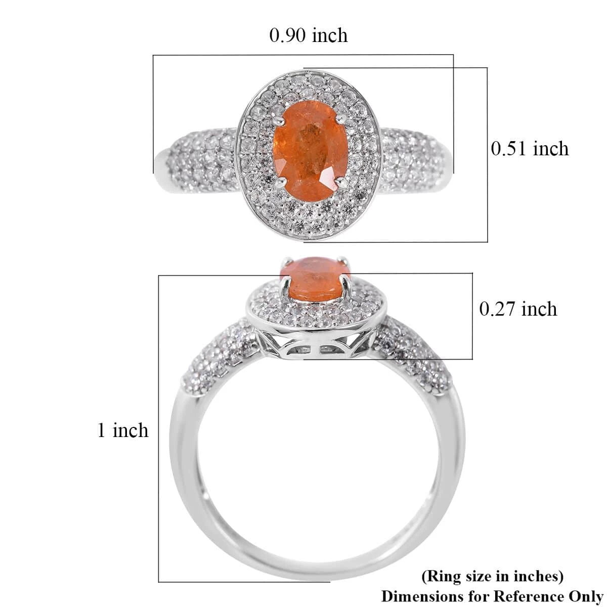 Premium Spessartine Garnet And White Zircon Double Halo Ring In Platinum Over Sterling Silver 1.85 Ctw 7 Premium Spessartine Garnet And White Zircon Double Halo Ring In Platinum Over Sterling Silver 1.85 Ctw - Image 5