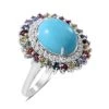 Premium Sleeping Beauty Turquoise And Multi Gemstone Double Halo Ring In Platinum Over Sterling Silver 5.40 Ctw -Jewelry store 7519162