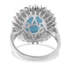 Premium Sleeping Beauty Turquoise And Multi Gemstone Double Halo Ring In Platinum Over Sterling Silver 5.40 Ctw -Jewelry store 7519162 3