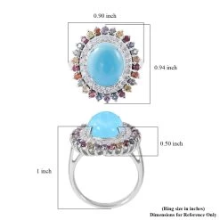 Premium Sleeping Beauty Turquoise And Multi Gemstone Double Halo Ring In Platinum Over Sterling Silver 5.40 Ctw -Jewelry store 7519162 4