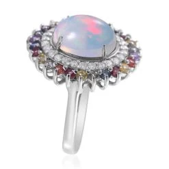 Premium Ethiopian Welo Opal And Multi Gemstone Double Halo Ring In Platinum Over Sterling Silver 4.35 Ctw 9 Premium Ethiopian Welo Opal And Multi Gemstone Double Halo Ring In Platinum Over Sterling Silver 4.35 Ctw -Jewelry store 7519187 2