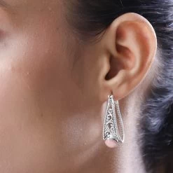 Artisan Crafted Premium Peruvian Pink Opal Omega Clip Earrings In Sterling Silver 3.65 Ctw -Jewelry store 7519382 2