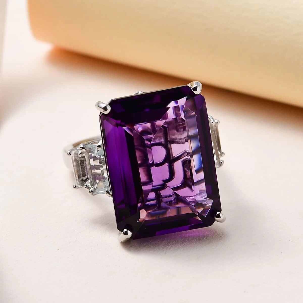 AAA African Amethyst, Multi Gemstone Ring In Platinum Over Sterling Silver 22.15 Ctw 4 AAA African Amethyst, Multi Gemstone Ring In Platinum Over Sterling Silver 22.15 Ctw - Image 2