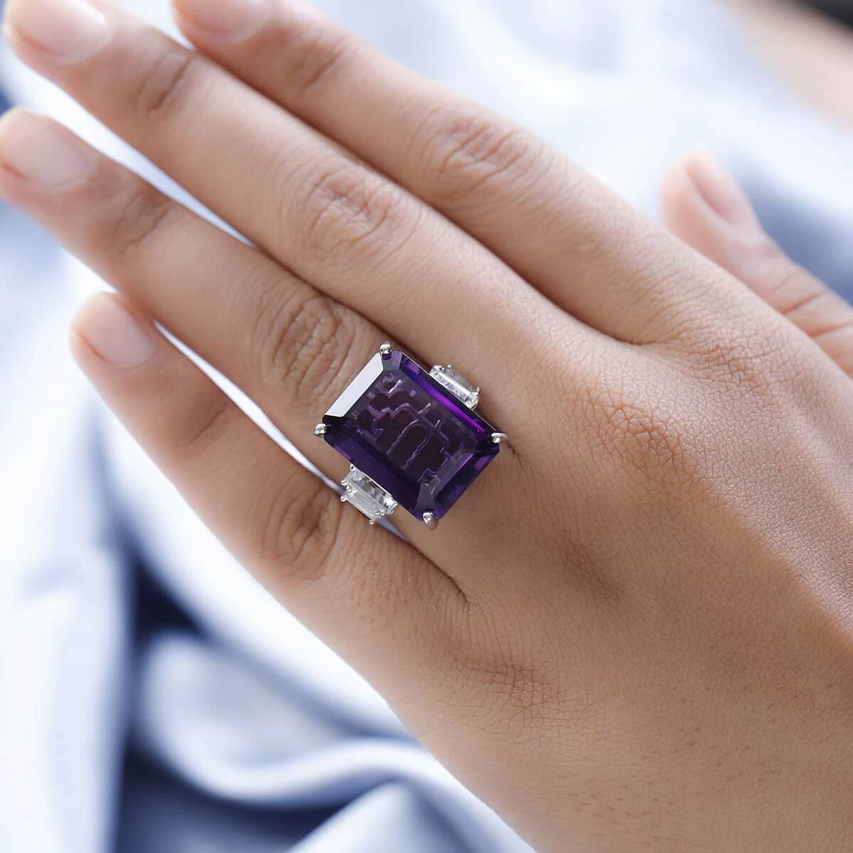 AAA African Amethyst, Multi Gemstone Ring In Platinum Over Sterling Silver 22.15 Ctw 5 AAA African Amethyst, Multi Gemstone Ring In Platinum Over Sterling Silver 22.15 Ctw - Image 3