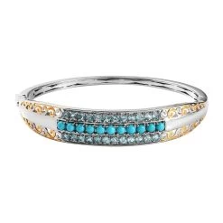 Karis Sleeping Beauty Turquoise And Malgache Neon Apatite Bangle Bracelet In 18K YG Plated And Platinum Bond (6.50 In) 3.00 Ctw