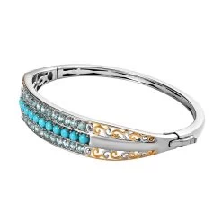 Karis Sleeping Beauty Turquoise And Malgache Neon Apatite Bangle Bracelet In 18K YG Plated And Platinum Bond (6.50 In) 3.00 Ctw -Jewelry store 7526981 3