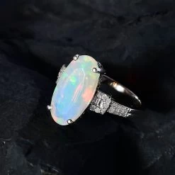 AAA Ethiopian Welo Opal, Diamond (0.28 Cts) Ring In Platinum Over Sterling Silver 3.00 Ctw 9 AAA Ethiopian Welo Opal, Diamond (0.28 Cts) Ring In Platinum Over Sterling Silver 3.00 Ctw -Jewelry store 7527101 1