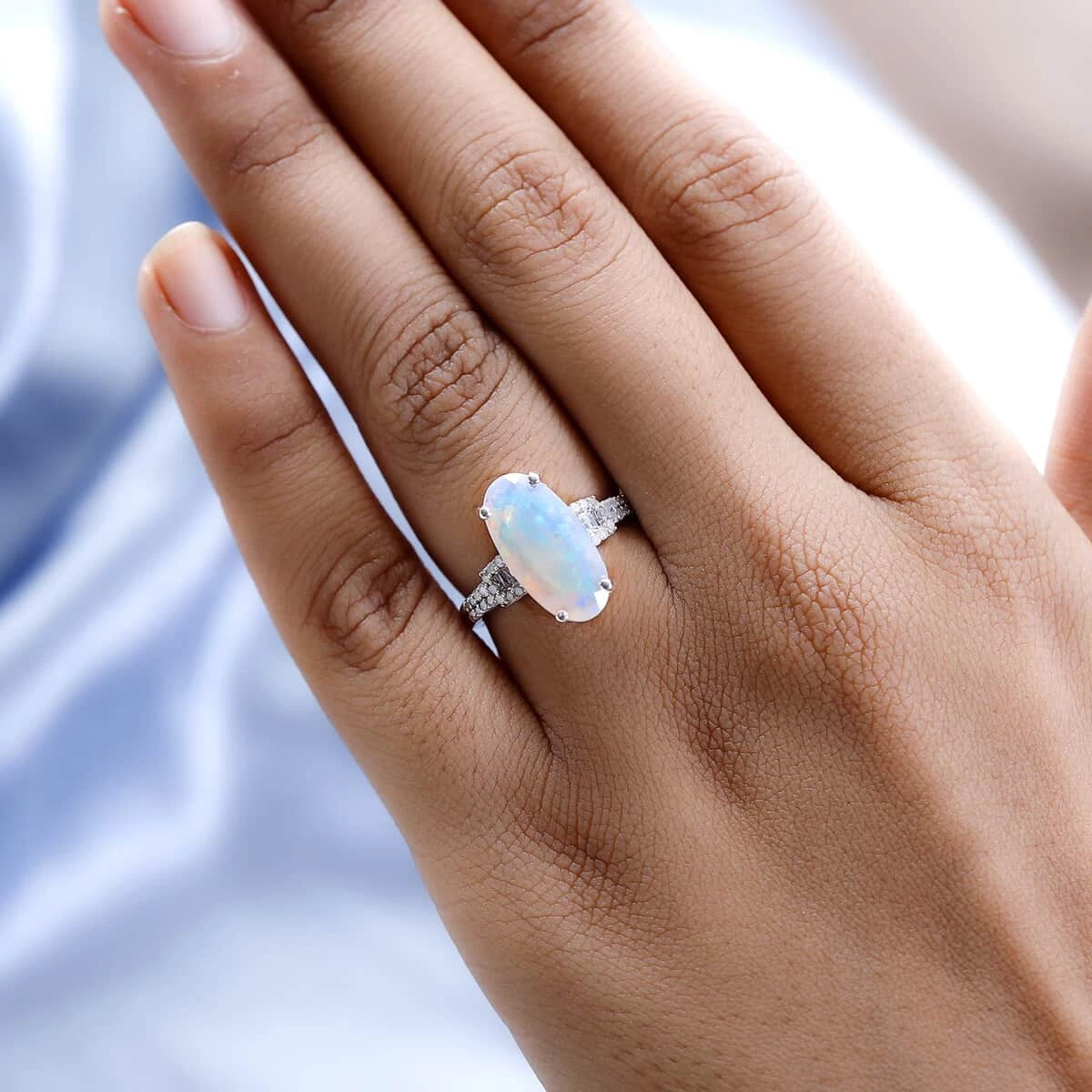 AAA Ethiopian Welo Opal, Diamond (0.28 Cts) Ring In Platinum Over Sterling Silver 3.00 Ctw 5 AAA Ethiopian Welo Opal, Diamond (0.28 Cts) Ring In Platinum Over Sterling Silver 3.00 Ctw - Image 3