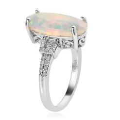 AAA Ethiopian Welo Opal, Diamond (0.28 Cts) Ring In Platinum Over Sterling Silver 3.00 Ctw 11 AAA Ethiopian Welo Opal, Diamond (0.28 Cts) Ring In Platinum Over Sterling Silver 3.00 Ctw -Jewelry store 7527101 3
