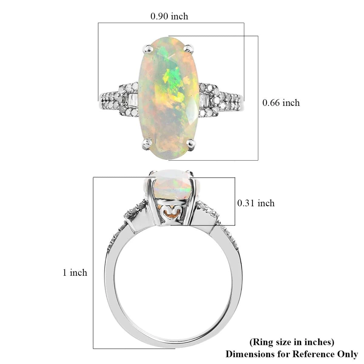 AAA Ethiopian Welo Opal, Diamond (0.28 Cts) Ring In Platinum Over Sterling Silver 3.00 Ctw 8 AAA Ethiopian Welo Opal, Diamond (0.28 Cts) Ring In Platinum Over Sterling Silver 3.00 Ctw - Image 6