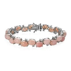 Premium Peruvian Pink Opal And White Zircon Bracelet In Platinum Over Sterling Silver (6.50 In) 24.15 Ctw (Del. In 7-10 Days) Image Number 0 Premium Peruvian Pink Opal And White Zircon Brac