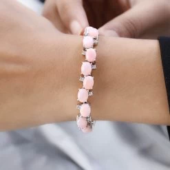 Premium Peruvian Pink Opal And White Zircon Bracelet In Platinum Over Sterling Silver (6.50 In) 24.15 Ctw (Del. In 7-10 Days) Image Number 0 Premium Peruvian Pink Opal And White Zircon Brac -Jewelry store 7527669 2