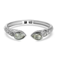 Natural Thai Black Spinel Bangle Bracelet In Stainless Steel (7.25 In) 13.75 Ctw