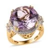 Rose De France Amethyst And White Zircon Cocktail Ring In Vermeil Yellow Gold Over Sterling Silver 12.85 Ctw -Jewelry store 7532352