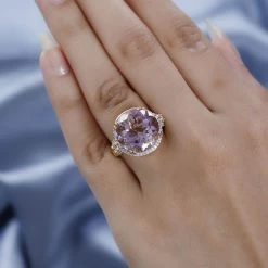 Rose De France Amethyst And White Zircon Cocktail Ring In Vermeil Yellow Gold Over Sterling Silver 12.85 Ctw -Jewelry store 7532352 2