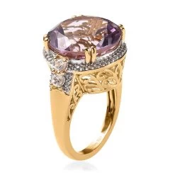 Rose De France Amethyst And White Zircon Cocktail Ring In Vermeil Yellow Gold Over Sterling Silver 12.85 Ctw -Jewelry store 7532352 3