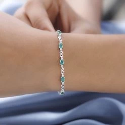AAA Kagem Zambian Emerald And White Zircon Bracelet In Platinum Over Sterling Silver (6.50 In) 2.00 Ctw -Jewelry store 7532421 2