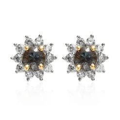 Australian Sapphire And White Zircon Sunburst Stud Earrings In Vermeil Yellow Gold Over Sterling Silver 1.10 Ctw
