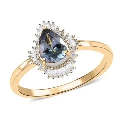Luxoro 10K Yellow Gold Premium Green Tanzanite And G-H I3 Diamond Halo Ring 0.85 Ctw (Del. In 5-7 Days)