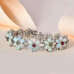 Premium Ethiopian Welo Opal And Multi-Tourmaline Floral Bracelet In Platinum Over Sterling Silver (7.25 In) 17.00 Ctw 10 Premium Ethiopian Welo Opal And Multi-Tourmaline Floral Bracelet In Platinum Over Sterling Silver (7.25 In) 17.00 Ctw -Jewelry store 7532672 2