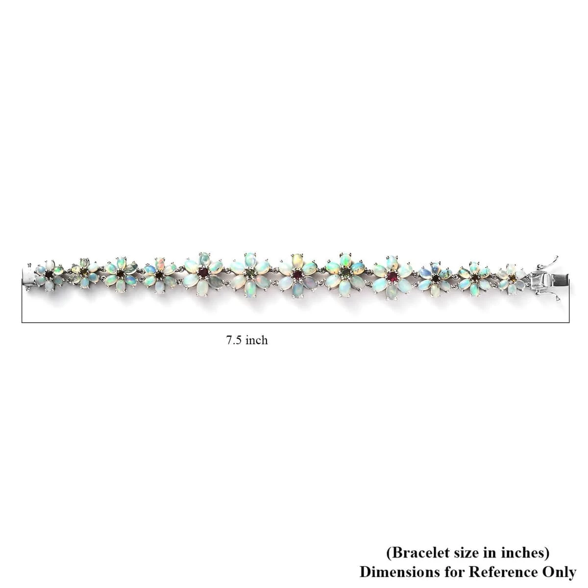 Premium Ethiopian Welo Opal And Multi-Tourmaline Floral Bracelet In Platinum Over Sterling Silver (7.25 In) 17.00 Ctw 8 Premium Ethiopian Welo Opal And Multi-Tourmaline Floral Bracelet In Platinum Over Sterling Silver (7.25 In) 17.00 Ctw - Image 6