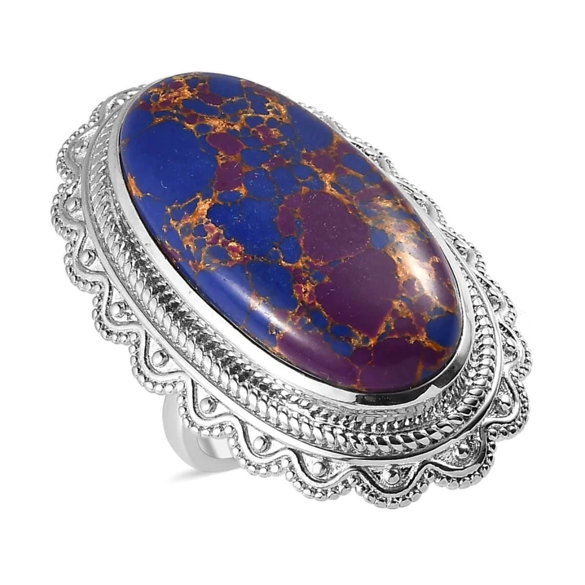 Mojave Purple Turquoise Solitaire Ring In Platinum Over Copper With Magnet 17.75 Ctw 3 Mojave Purple Turquoise Solitaire Ring In Platinum Over Copper With Magnet 17.75 Ctw