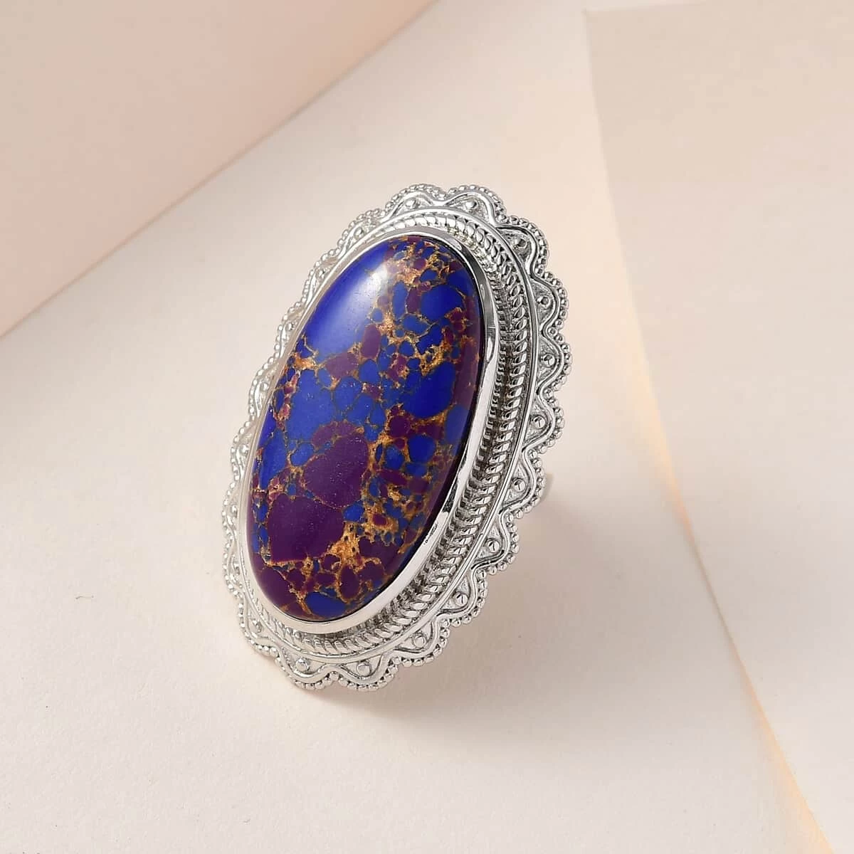 Mojave Purple Turquoise Solitaire Ring In Platinum Over Copper With Magnet 17.75 Ctw 4 Mojave Purple Turquoise Solitaire Ring In Platinum Over Copper With Magnet 17.75 Ctw - Image 2