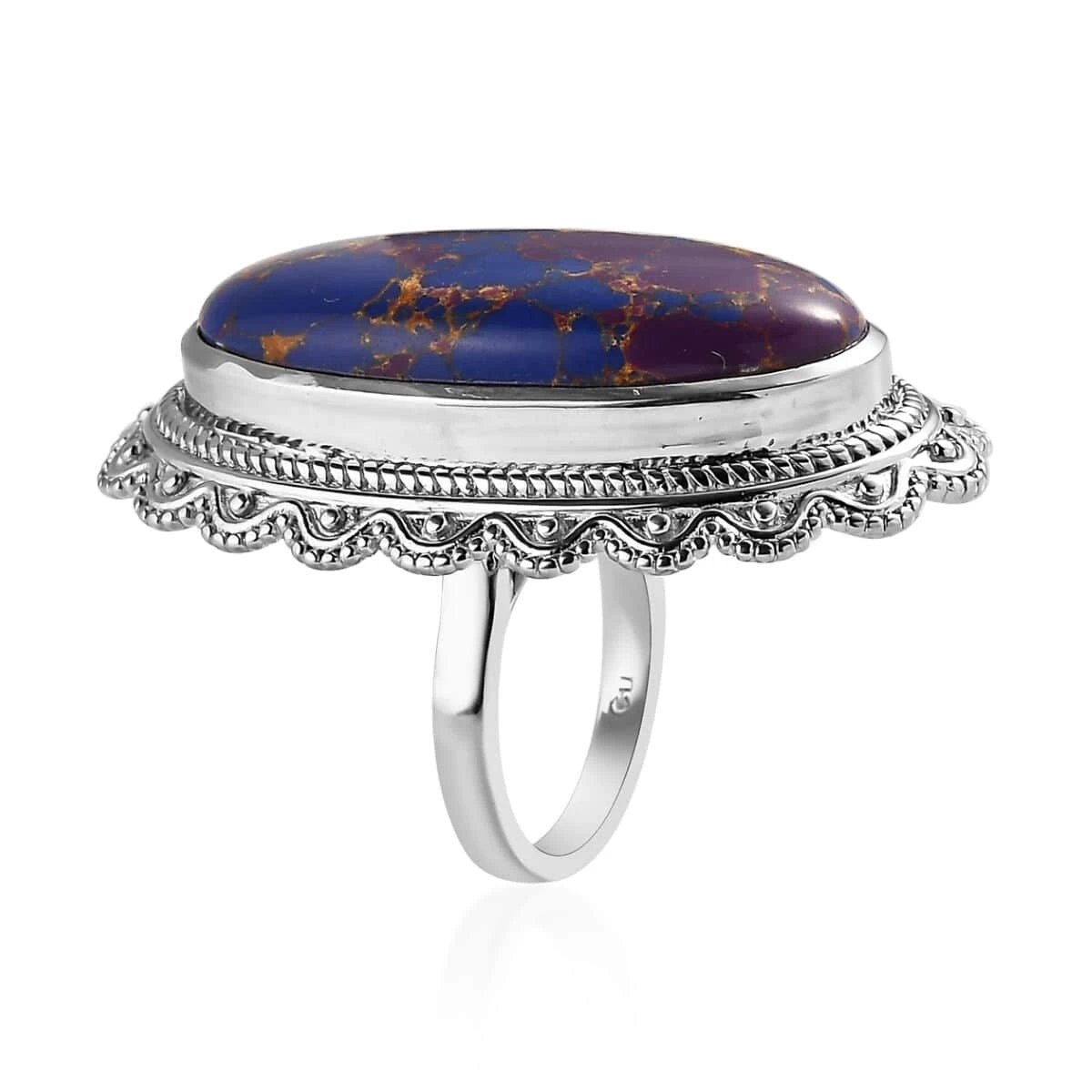 Mojave Purple Turquoise Solitaire Ring In Platinum Over Copper With Magnet 17.75 Ctw 6 Mojave Purple Turquoise Solitaire Ring In Platinum Over Copper With Magnet 17.75 Ctw - Image 4