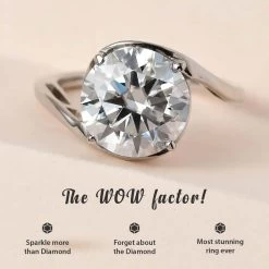 Moissanite Solitaire Ring, Moissanite Bypass Ring, Platinum Over Sterling Silver Ring, Moissanite Ring, Silver Solitaire Ring 3.35 Ctw -Jewelry store 7533004 1