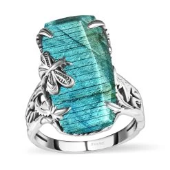 Artisan Crafted Malagasy Labradorite Ring ,Labradorite Dragonfly Ring ,Sterling Silver Ring , Solitaire Ring 12.35 Ctw