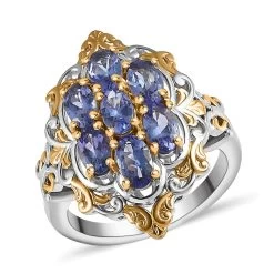 Premium Tanzanite Ring In Vermeil YG And Platinum Over Sterling Silver 1.65 Ctw