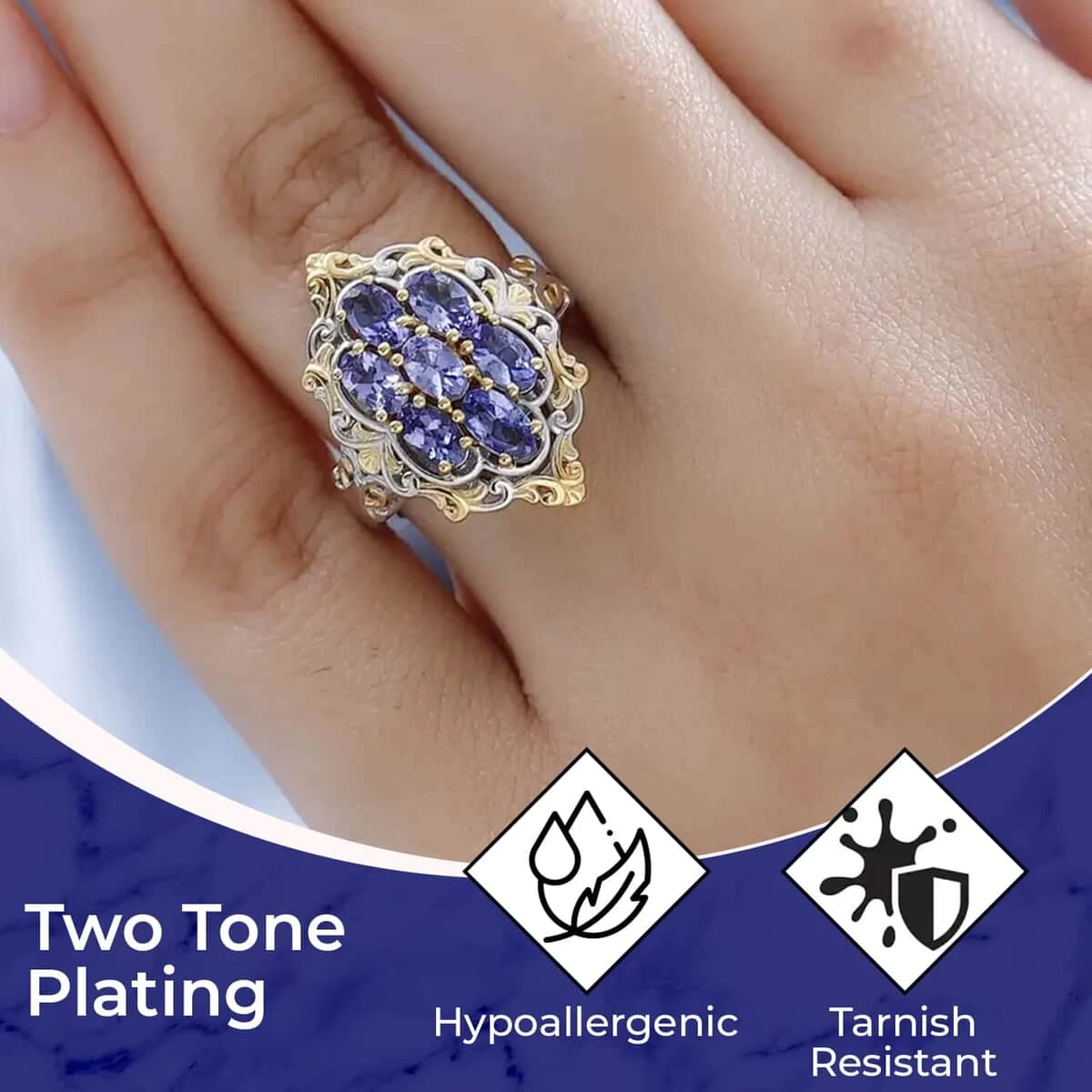 Premium Tanzanite Ring In Vermeil YG And Platinum Over Sterling Silver 1.65 Ctw 5 Premium Tanzanite Ring In Vermeil YG And Platinum Over Sterling Silver 1.65 Ctw - Image 3
