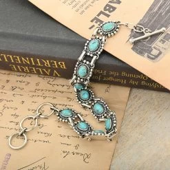 Santa Fe Style Kingman Turquoise Adjustable Bracelet In Sterling Silver 50.00 Ctw -Jewelry store 7534310 1