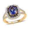 Tanzanite Ring ,Multi Gemstone Ring , Tanzanite Halo Ring ,Split Shank Ring , Vermeil Yellow Gold Over Sterling Silver Ring 2.40 Ctw -Jewelry store 7534373