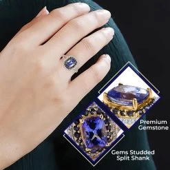 Tanzanite Ring ,Multi Gemstone Ring , Tanzanite Halo Ring ,Split Shank Ring , Vermeil Yellow Gold Over Sterling Silver Ring 2.40 Ctw -Jewelry store 7534373 2