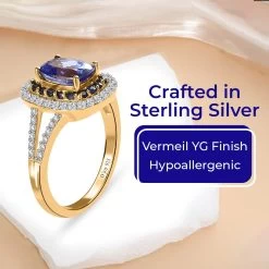 Tanzanite Ring ,Multi Gemstone Ring , Tanzanite Halo Ring ,Split Shank Ring , Vermeil Yellow Gold Over Sterling Silver Ring 2.40 Ctw -Jewelry store 7534373 3