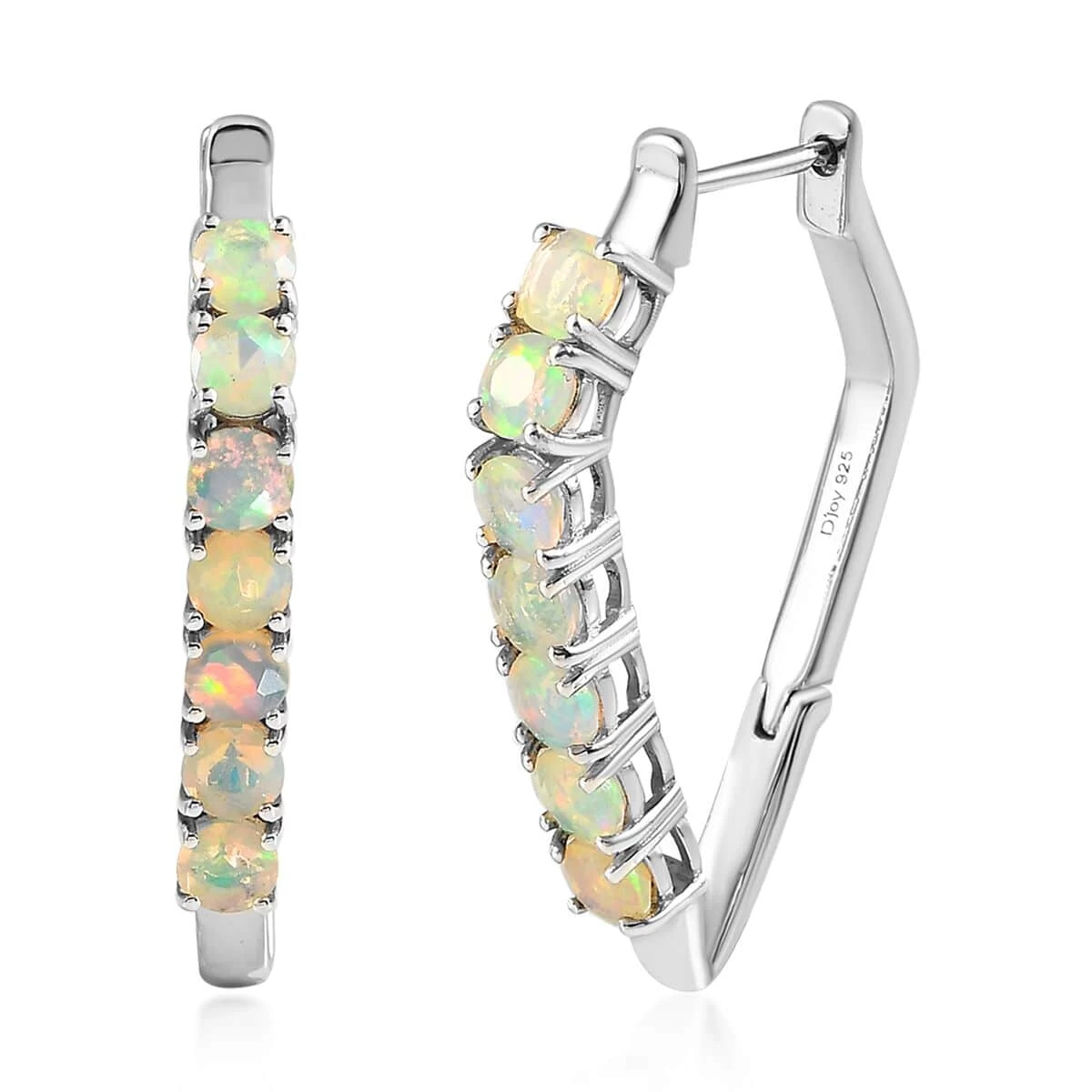 Value Buy Premium Ethiopian Welo Opal Hoop Earrings In Platinum Over Sterling Silver 2.50 Ctw 3 Value Buy Premium Ethiopian Welo Opal Hoop Earrings In Platinum Over Sterling Silver 2.50 Ctw