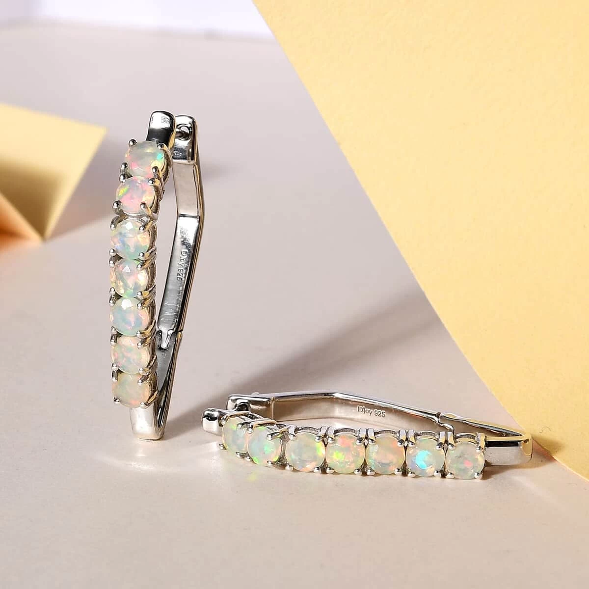 Value Buy Premium Ethiopian Welo Opal Hoop Earrings In Platinum Over Sterling Silver 2.50 Ctw 4 Value Buy Premium Ethiopian Welo Opal Hoop Earrings In Platinum Over Sterling Silver 2.50 Ctw - Image 2