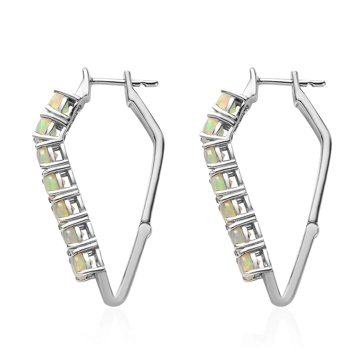 Value Buy Premium Ethiopian Welo Opal Hoop Earrings In Platinum Over Sterling Silver 2.50 Ctw 6 Value Buy Premium Ethiopian Welo Opal Hoop Earrings In Platinum Over Sterling Silver 2.50 Ctw - Image 4