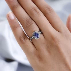 AAA Tanzanite Ring, Blue And White Diamond Accent Ring, Tanzanite Sunburst Ring, Sunburst Halo Ring, Vermeil Yellow Gold Over Sterling Silver Ring 1.20 Ctw -Jewelry store 7534521 2