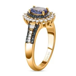 AAA Tanzanite Ring, Blue And White Diamond Accent Ring, Tanzanite Sunburst Ring, Sunburst Halo Ring, Vermeil Yellow Gold Over Sterling Silver Ring 1.20 Ctw -Jewelry store 7534521 3