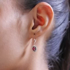 AAA Ouro Fino Rubellite, Red And White Diamond Lever Back Earrings In Vermeil Rose Gold Over Sterling Silver 1.00 Ctw -Jewelry store 7534665 2