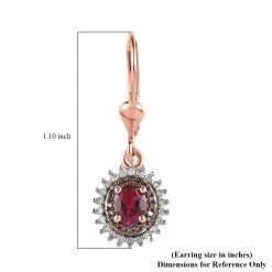 AAA Ouro Fino Rubellite, Red And White Diamond Lever Back Earrings In Vermeil Rose Gold Over Sterling Silver 1.00 Ctw -Jewelry store 7534665 4