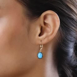 Sleeping Beauty Turquoise And Red Diamond Lever Back Earrings In Vermeil Yellow Gold Over Sterling Silver 3.00 Ctw -Jewelry store 7534681 2