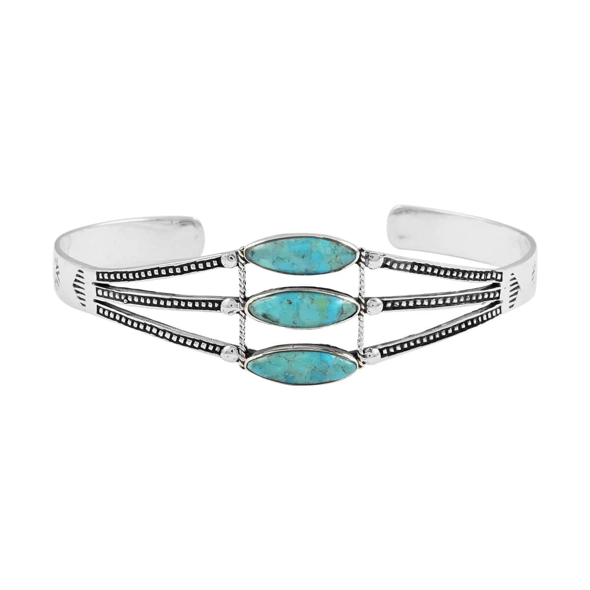Santa Fe Style Kingman Turquoise Cuff Bracelet In Sterling Silver (7.00 In) 12.00 Ctw 3 Santa Fe Style Kingman Turquoise Cuff Bracelet In Sterling Silver (7.00 In) 12.00 Ctw