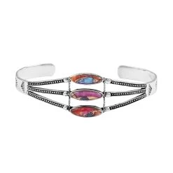 Santa Fe Style Multi Gemstone Cuff Bracelet In Sterling Silver (7.00 In) 12.00 Ctw