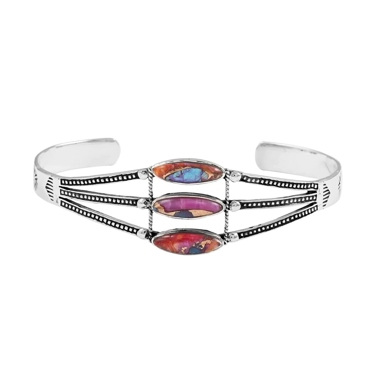 Santa Fe Style Multi Gemstone Cuff Bracelet In Sterling Silver (7.00 In) 12.00 Ctw 3 Santa Fe Style Multi Gemstone Cuff Bracelet In Sterling Silver (7.00 In) 12.00 Ctw