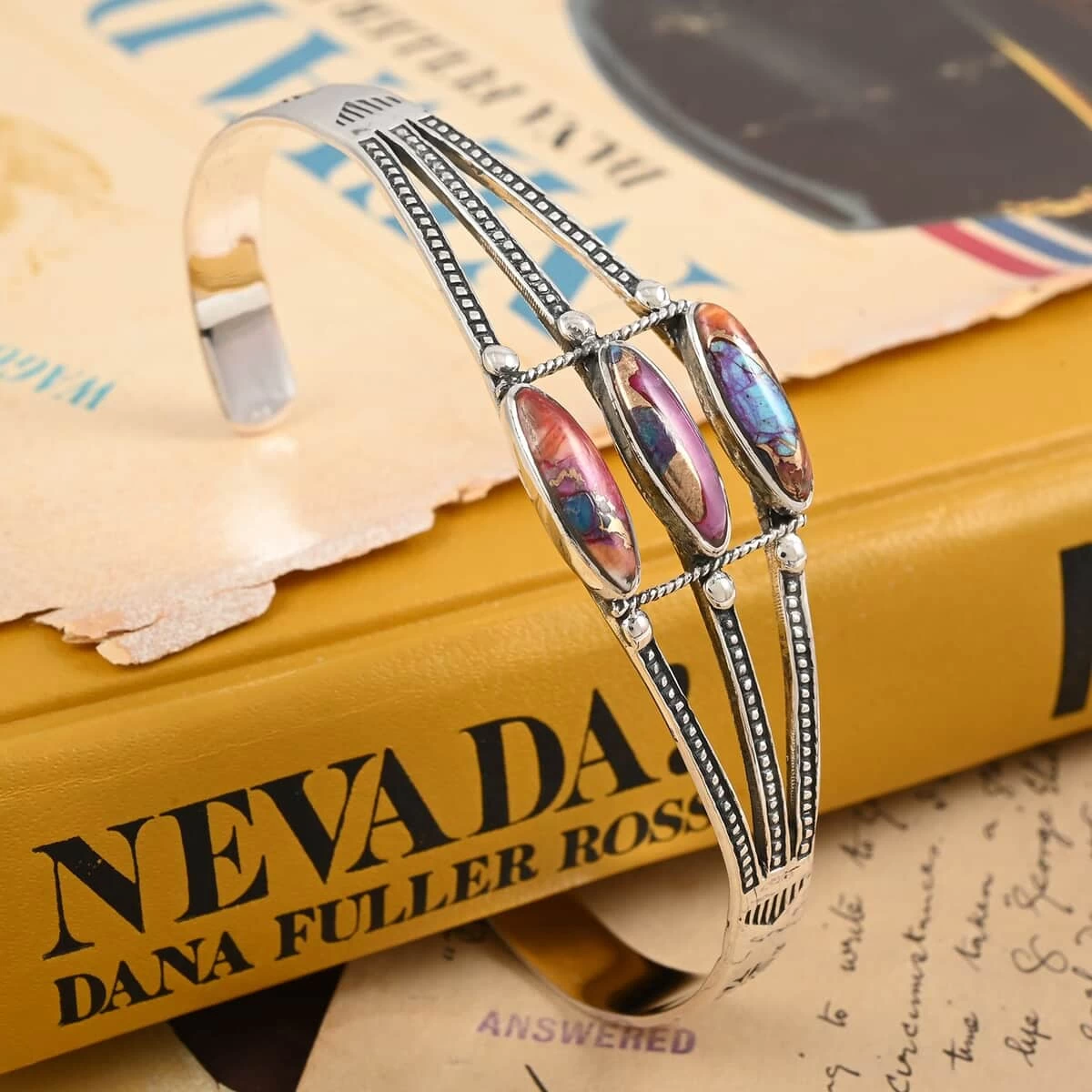 Santa Fe Style Multi Gemstone Cuff Bracelet In Sterling Silver (7.00 In) 12.00 Ctw 4 Santa Fe Style Multi Gemstone Cuff Bracelet In Sterling Silver (7.00 In) 12.00 Ctw - Image 2