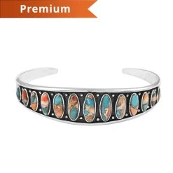 Santa Fe Style Spiny Turquoise Cuff Bracelet In Sterling Silver (6.50 In) 16.25 Ctw