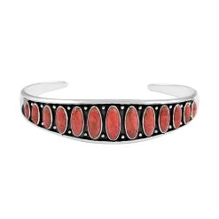 Santa Fe Style Plum Coral Cuff Bracelet In Sterling Silver (6.50 In) 16.25 Ctw